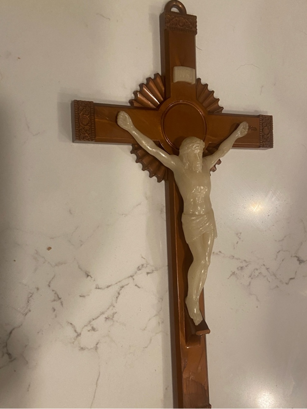 Vintage 1950’s Wall Crucifix with Cream Corpus on Brown Cross